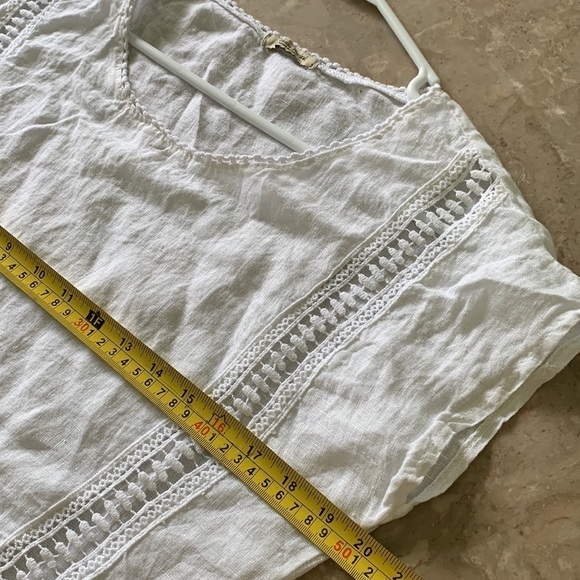 Alessia Pacini White Linen and Lace Cap Sleeve Top Small white boho‎ Lagenlook - Picture 9 of 10